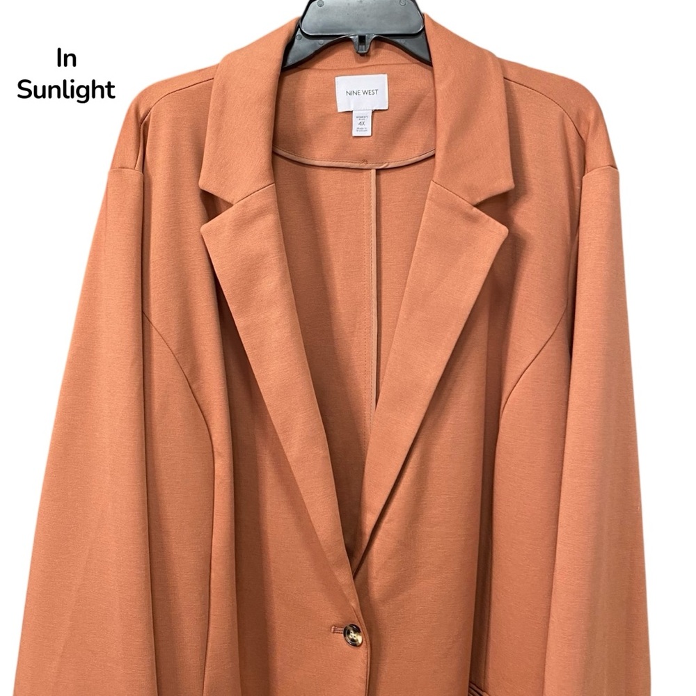 NINE WEST Blazer Ponte Knit Single Button Jacket Pockets Relaxed Rust 4X NWT - Picture 4 of 11